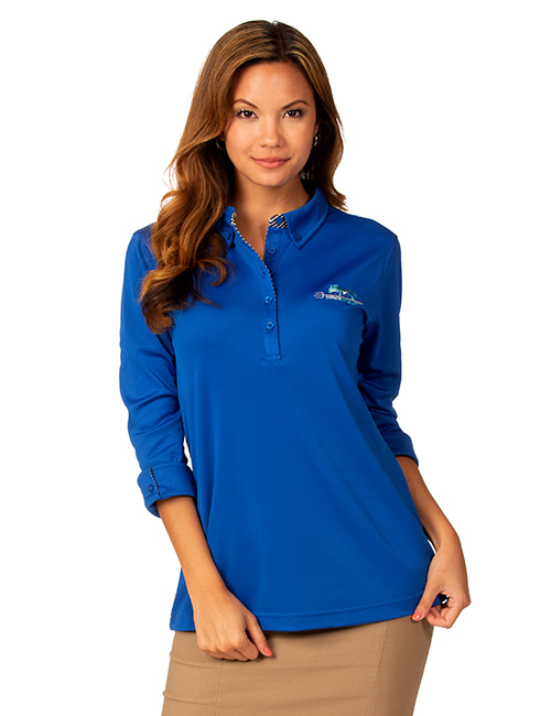 Syntrel Ladies 3/4 Sleeve Stretch Polo With Stripe Accents